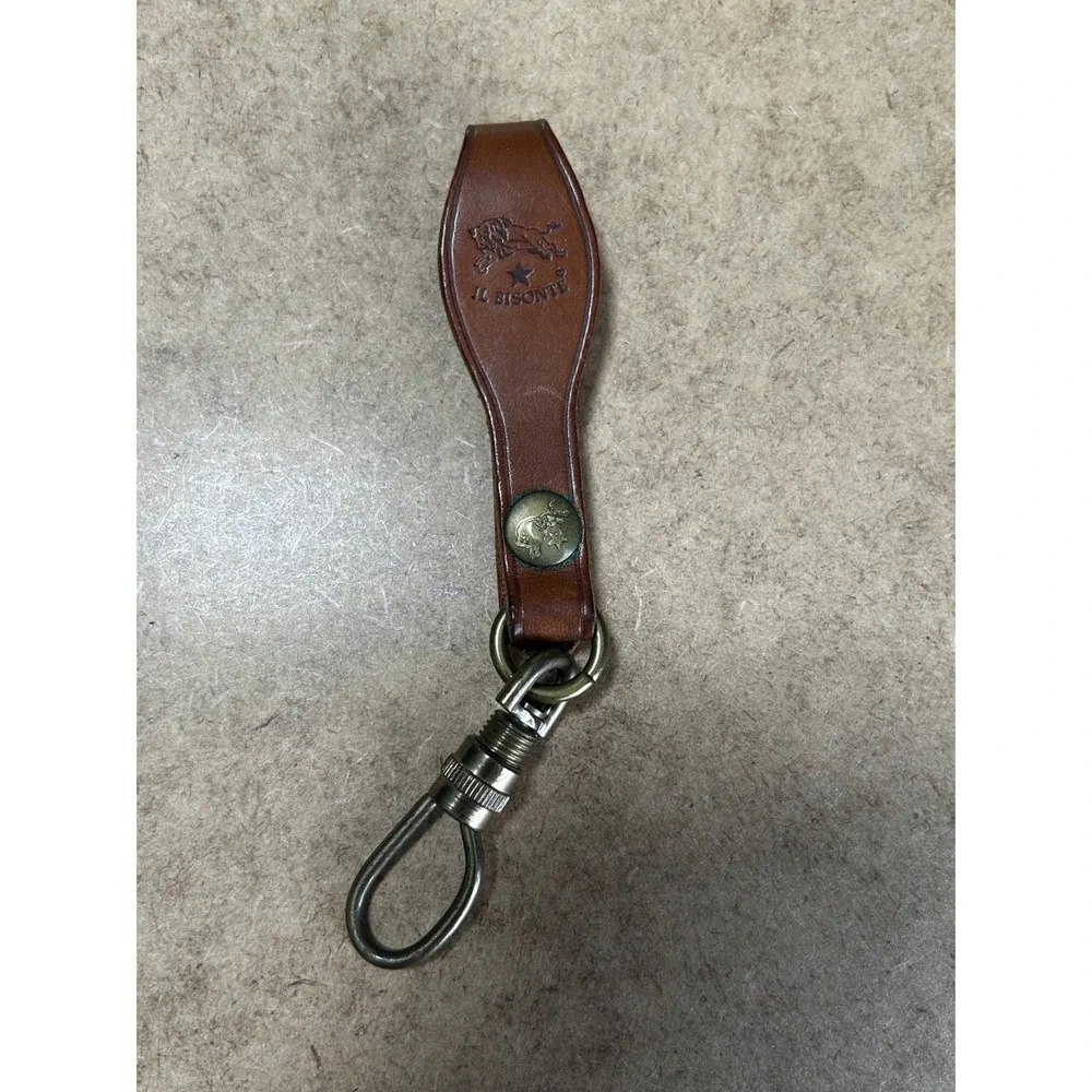 Il Bisonte Brown Leather Pull Fob 6 Inch Antique Brass Snap Loop Made Italy